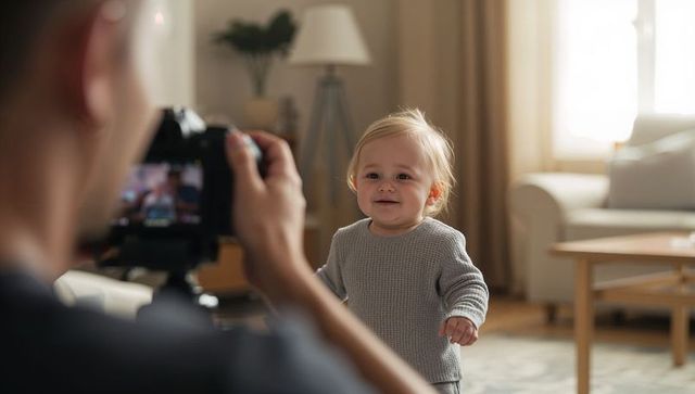 Adorable Toddler Posing in Cozy Living Room with Camera