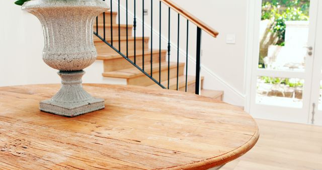 Rustic Wooden Table in Bright Modern Home - Download Free Stock Images Pikwizard.com