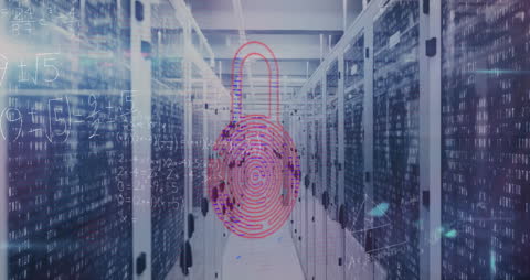 Cybersecurity Padlock Over Data Server Room Animation