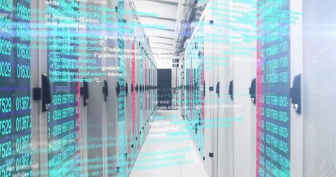 Data Center Aisle with Coding Overlay and LED Lighting