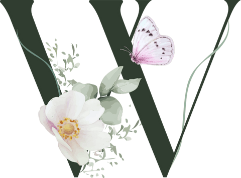 Transparent Floral Letter V Adorned with Pink Rose and Butterfly