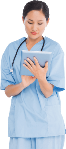 Asian Female Doctor Using Tablet on Transparent Background - Download Free Stock Videos Pikwizard.com