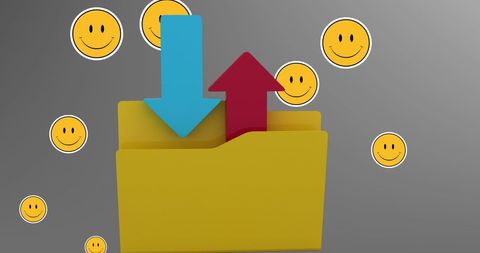 Cloud storage concept with emojis and iconic arrows