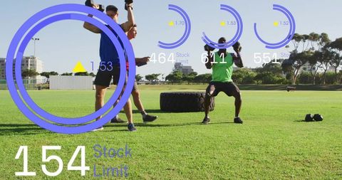 Outdoor team strength training with kettlebells and augmented reality fitness overlays