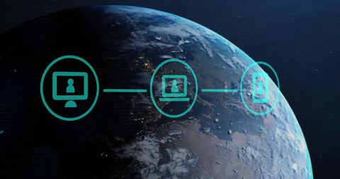 Digital Icons Over Earth Displaying Global Data Connections - Download Free Stock Images Pikwizard.com