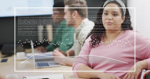 Diverse Business Team Meeting with Digital Data Display