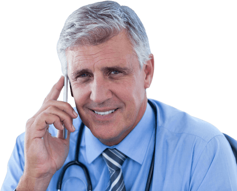 Confident Male Doctor on Phone Transparent Background