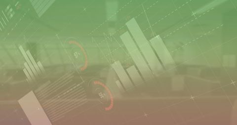 Futuristic business data interface in modern office