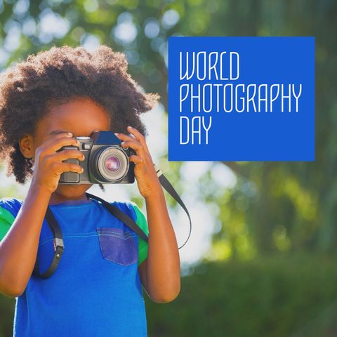Young Girl Celebrating World Photography Day with Camera - Download Free Stock Templates Pikwizard.com