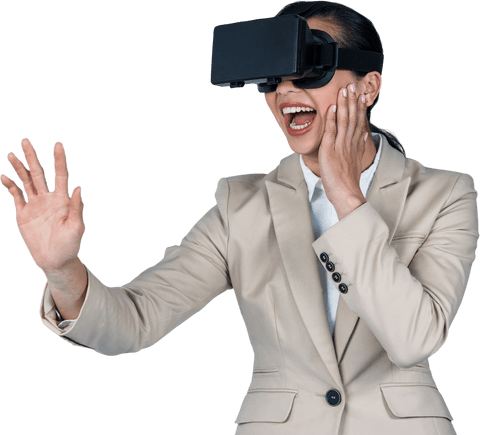 Transparent Excited Businesswoman Experiencing Virtual Reality
