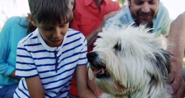 Family Bonding Outdoors with Cute Fluffy Dog - Download Free Stock Images Pikwizard.com