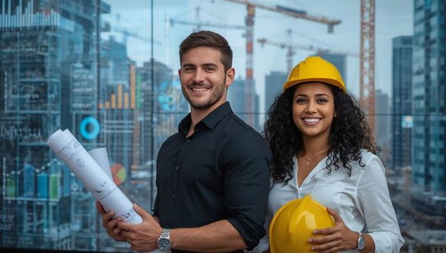 Engineers Reviewing Plans at Modern Construction Site