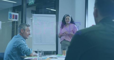 Businesswoman Leading Team Meeting with Presentation