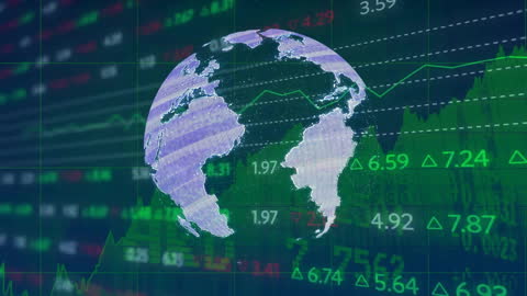 Digital Data Globe Over Stock Market Display
