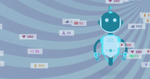 Flying Robot with Social Media Notifications on Striped Background