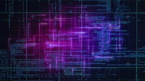 Glowing Data Processing Screen with Futuristic Grid Design