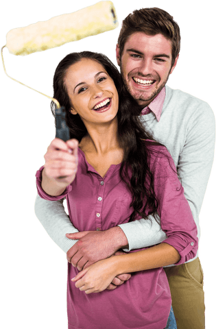 Joyful Couple Holding Paint Roller on Transparent Background - Download Free Stock Videos Pikwizard.com