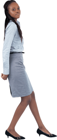 Transparent Businesswoman in Shirt and Skirt Smiling Confidently