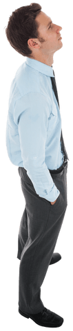 Transparent Businessman Looking Up with Hands in Pockets