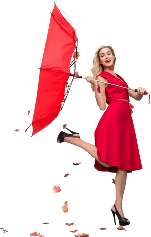 elegant blonde woman holding transparent red umbrella joyously - Download Free Stock Videos Pikwizard.com
