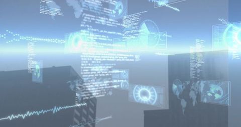 Futuristic Digital Data Overlay on Urban Cityscape with Modern Architecture - Download Free Stock Images Pikwizard.com