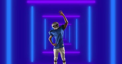 Football Player in Futuristic Neon Tunnel Atmosphere