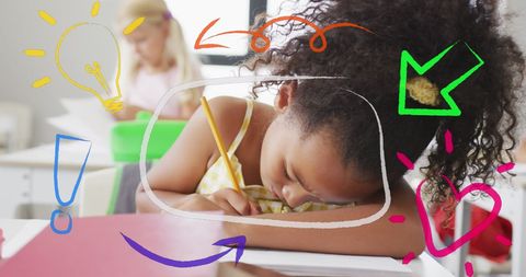 Creative Study Environment with Mixed-Race Schoolgirl Studying - Download Free Stock Images Pikwizard.com