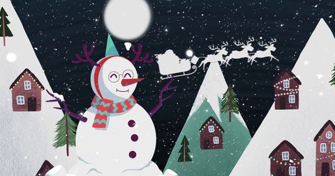 Festive Snowman amid Whimsical Winter Wonderland