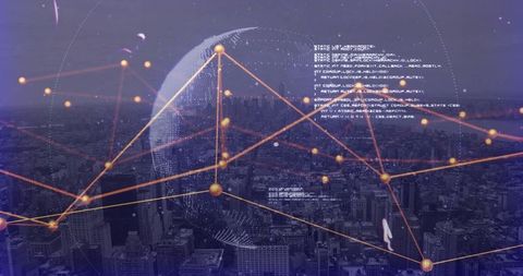 Futuristic Digital Network Overlay Night City Skylines