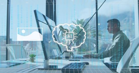Ai data processing with businessman in modern office
