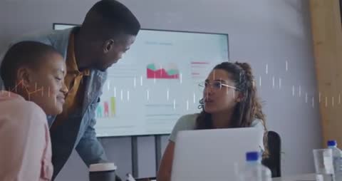 Business Team Analyzing Data on Presentation Screeen