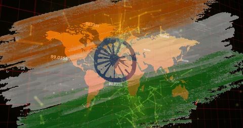 Global finance network overlaid with indian flag colors