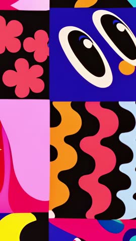 Vertical Looping Abstract Video with Four-Panel Shifting Blobs and Retro Geometric Motion