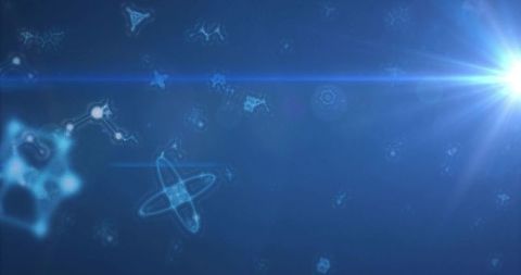 Pulsing blue starburst flare casting holographic network glow over neon geometric field