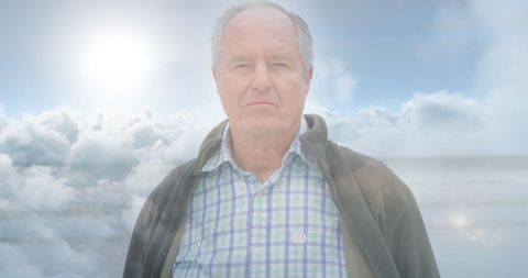 Senior Man with Enigmatic Ambience Above Clouds