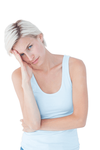 transparent background: upset blonde woman touching temple - Download Free Stock Videos Pikwizard.com