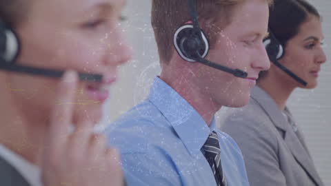 Technology Overlaying Call Center Team Engaged in Conversation