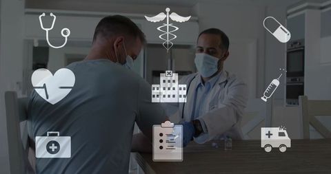 Home healthcare: doctor providing medical injection to man