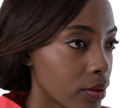 Thoughtful Woman with Makeup on Transparent Background