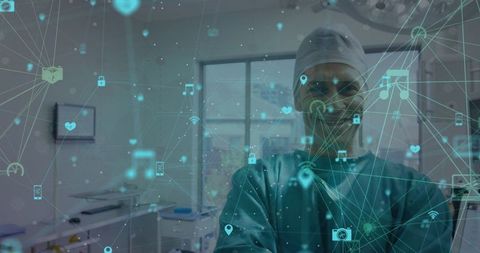 Innovative healthcare concept with connected technology overlay