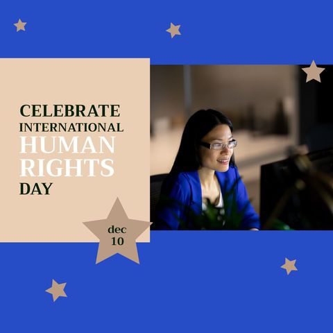 Business woman celebrating international human rights day in office