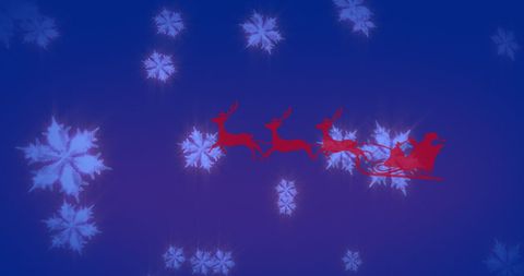 Christmas Silhouette Santa Sleigh with Reindeers and Snowflakes