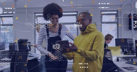 Collaborating with Tablet and Augmented Data Overlay in Modern Office Workspace