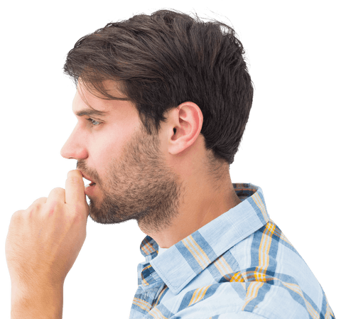 Transparent Background Troubled Man with Blue Plaid Shirt Deep in Thought - Download Free Stock Videos Pikwizard.com