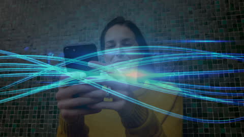 Businesswoman Using Smartphone with Streaming Data Effect