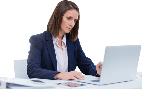 Transparent Businesswoman Using Laptop at Office Desk