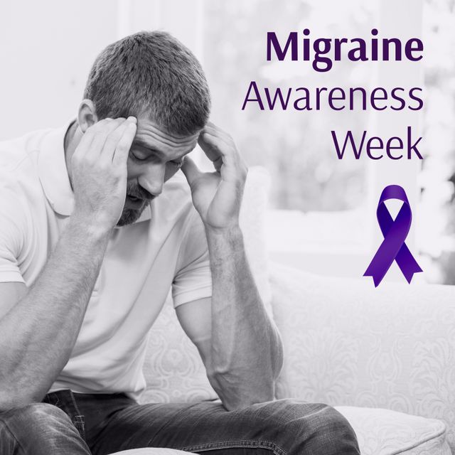 Migraine Awareness Week with Purple Ribbon and Man in Pain - Download Free Stock Templates Pikwizard.com