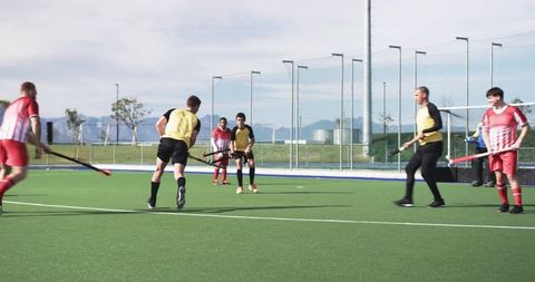 Youth Field Hockey Game Intense Outdoor Sports Competition