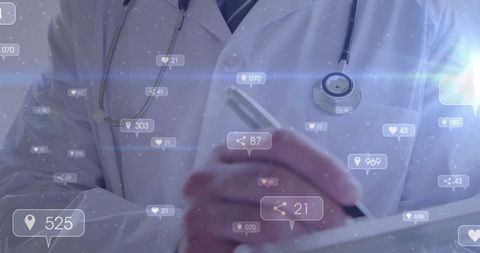 Healthcare Professional Engaging with Social Media Overlay - Download Free Stock Images Pikwizard.com