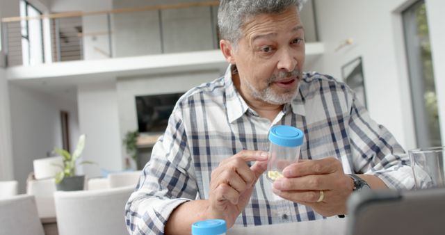 Senior Man Talking About Medication Through Telehealth Video Call - Download Free Stock Images Pikwizard.com